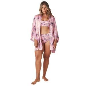 Spell Marshmallow Sky Floral Print Short Robe Kimono Cover Up Musk Small Medium